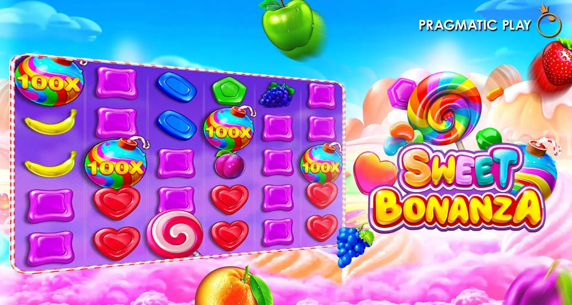 Slot Sweet Bonanza od Pragmatic Play z kolorowymi owocami i cukierkami